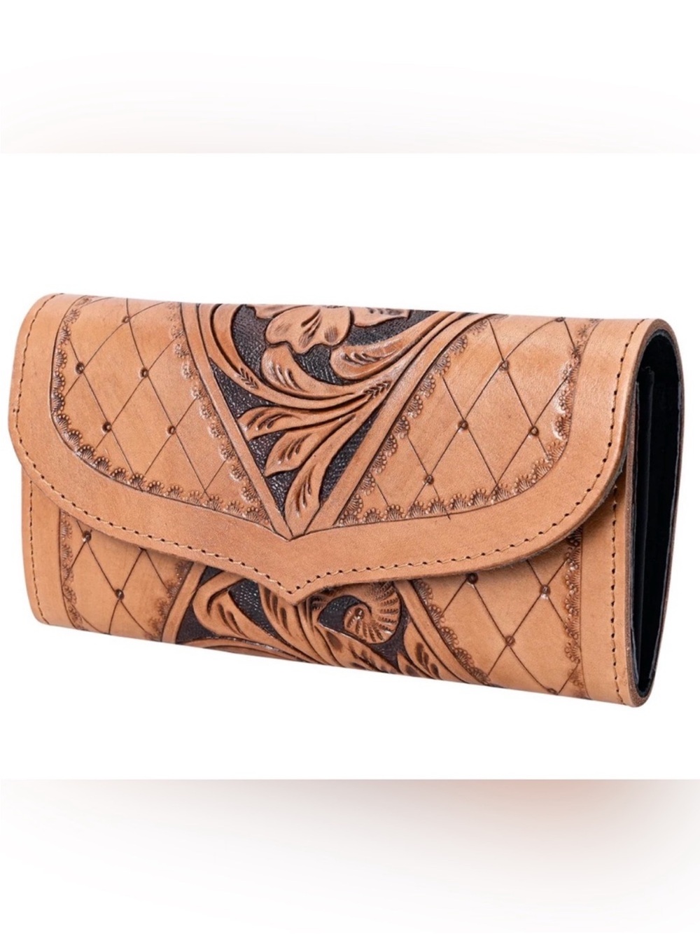 Western Wallet Tooled Leather Wallet in Tan